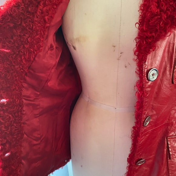 Vintage Berto Lucci Creazione  Fur Trimmed Red Leather Jacket - Picture 7 of 16